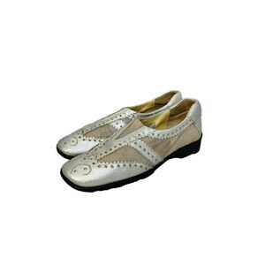 Sesto Golf Shoes Womens 7.5 N Spikeless Silver Italian Leather Gray Mesh Loafers